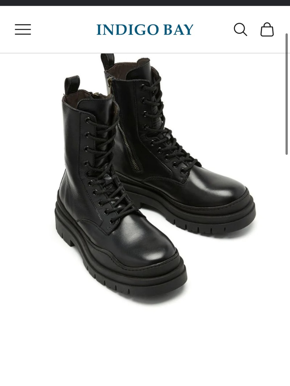 Women's Black Leather Lace-Up Platform Boots - Zip Ankle Boot